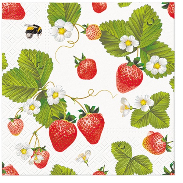 PAW Decor Collection Servietten Lunch 20x Strawberries with bees, 33x33 cm