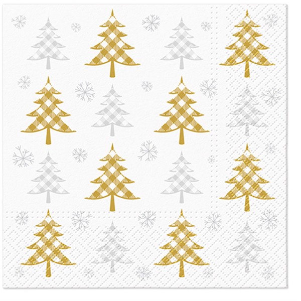 PAW Decor Collection Servietten Lunch 20x Christmas Tree gold & silver, 33x33 cm