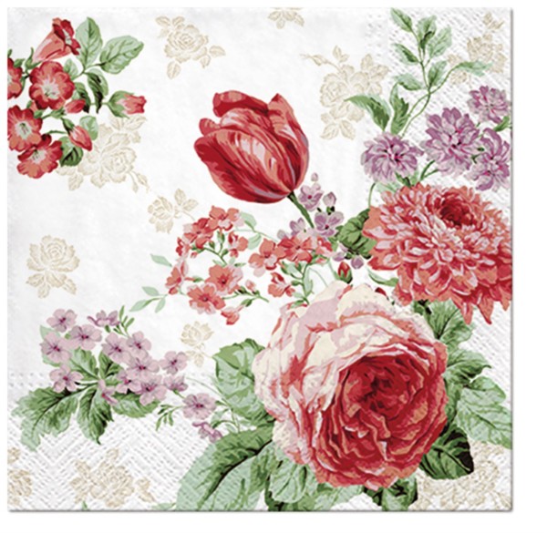 PAW Decor Collection Servietten Lunch 20x Rosen rot/lila, 33x33cm