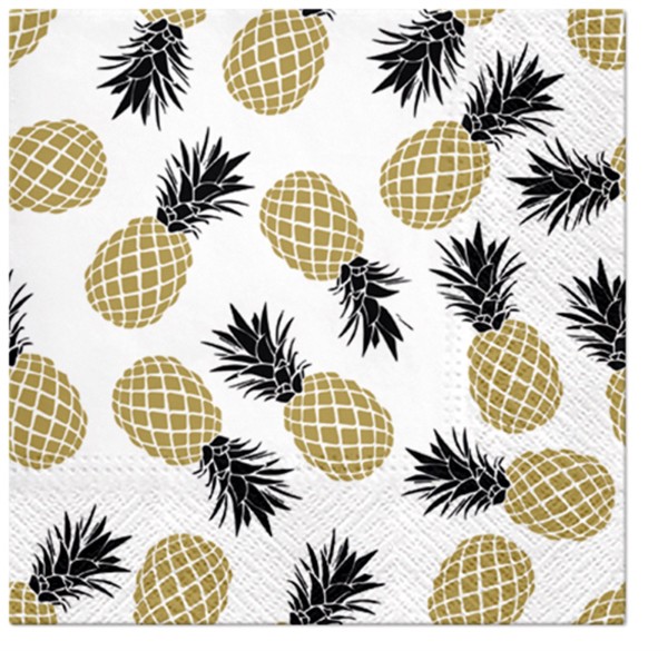 PAW Decor Collection Servietten Lunch 20x Ananas gold/schwarz 33x33cm