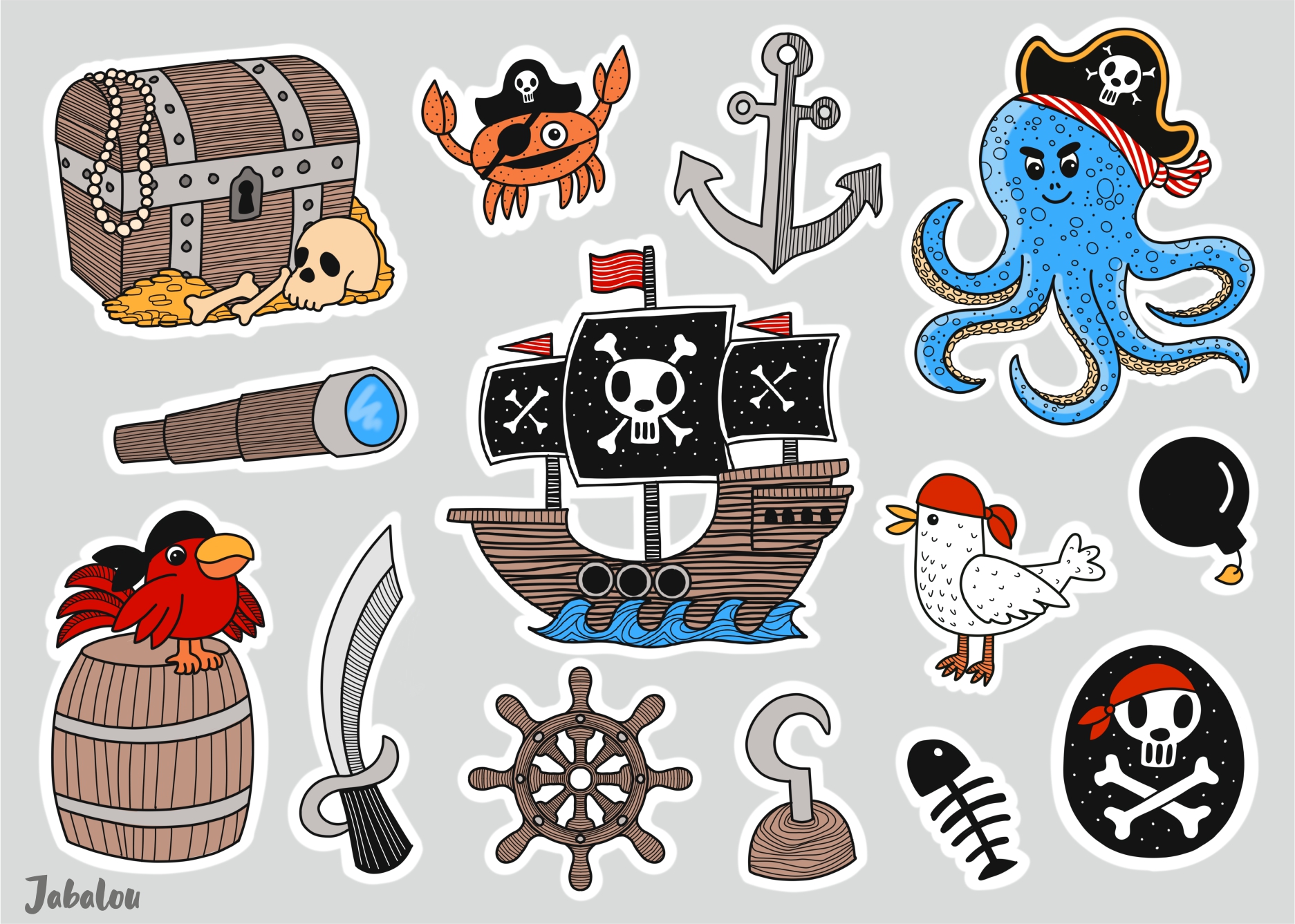 Jabalou wasserfeste Sticker Piraten, DIN A6, wasserfeste Sticker, Stickerbogen, Kindergarten & Schule